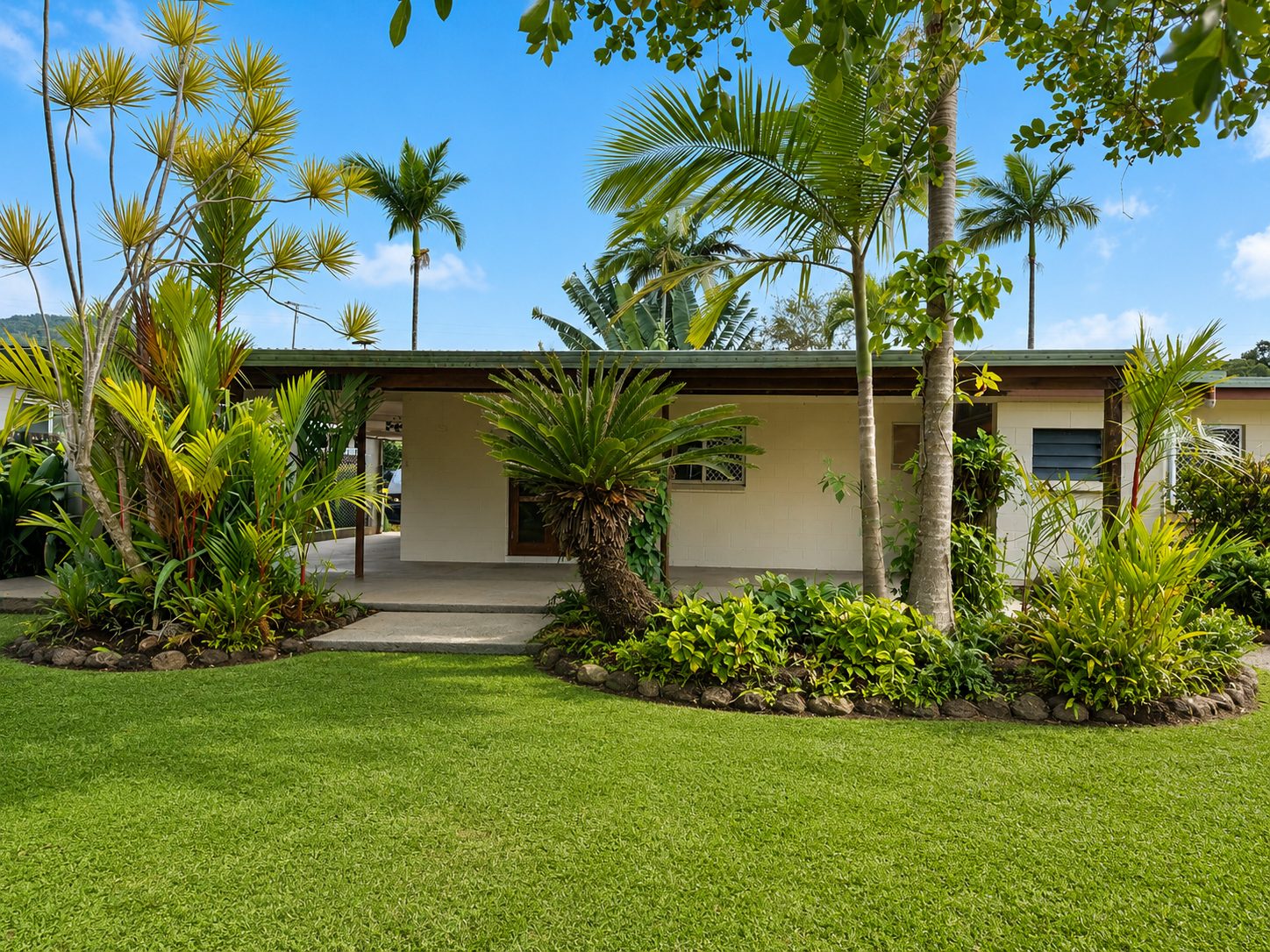 Garden after enhancement, tidy tropical landscaping